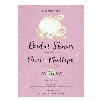 Pink Gold Cinderella Carriage Bridal Shower  Invitation Front View