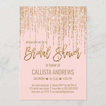 pink gold glitter fringe curtain bridal shower invitation