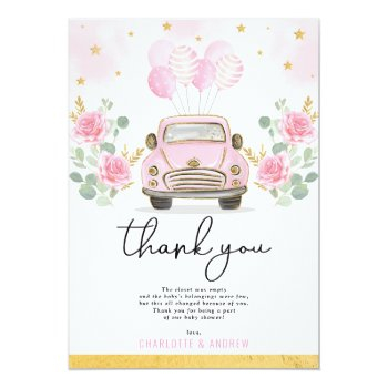 Pink Gold Quarantine Drive By Baby Shower Parade Thank You Card Front View