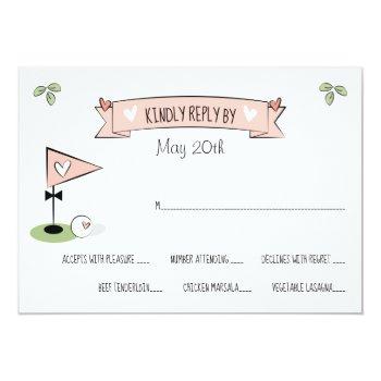 Pink Golf Ball And Bowtie Pin Rsvp Cards Front View