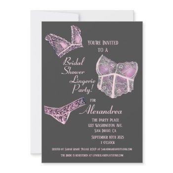 pink grey bridal shower lingerie party invitation