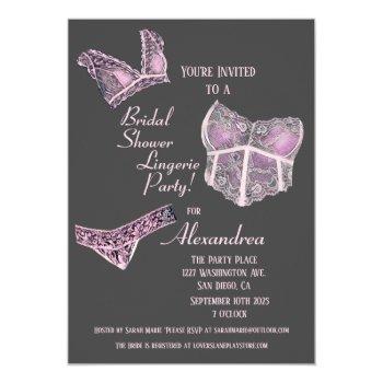 Pink Grey Bridal Shower Lingerie Party Invitation Front View