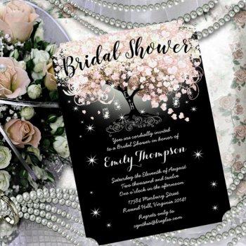 pink heart leaf tree bridal shower invitation