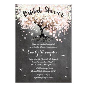 Pink Heart Leaf Tree Bridal Shower Invite Front View