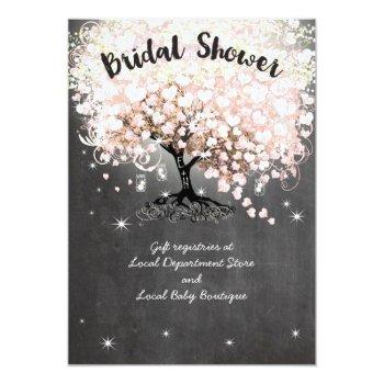 Pink Heart Leaf Tree Bridal Shower Invite Front View