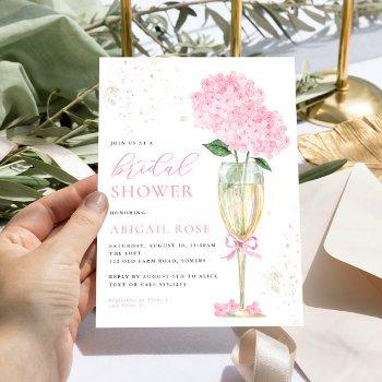 pink hydrangea bridal shower gold champagne invitation