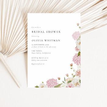 pink hydrangea white roses bridal shower invitation