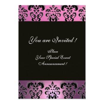 Pink Lavender Black,purple Damask Monogram ,white Invitation Front View