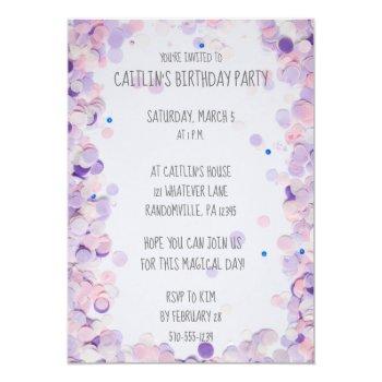 Pink & Lavender Confetti Girls Birthday Party Invitation Front View