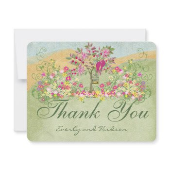 pink love bird flower swirl wedding thank you