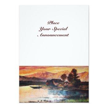 Pink Mountains Lake Alpine Sunset Landscape Invitation Front View