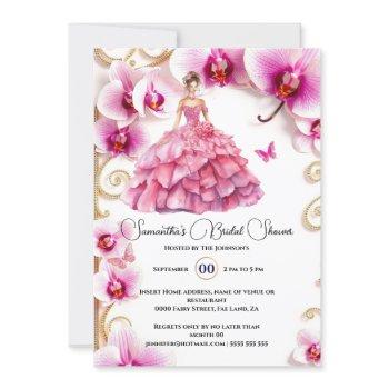 pink orchid ballgown floral flowers bride to be  invitation