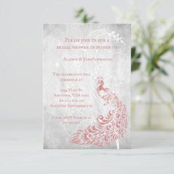 pink peacock leaf vine bridal shower invite