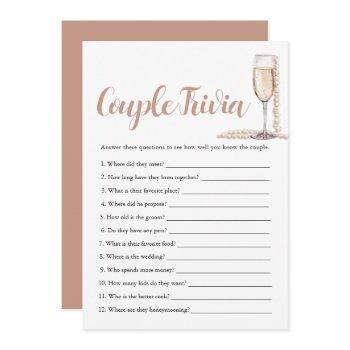 pink pearls & prosecco couple trivia bridal game  invitation
