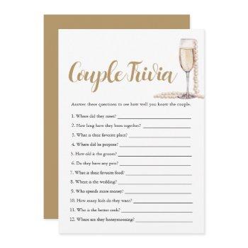 pink pearls & prosecco couple trivia bridal game  invitation