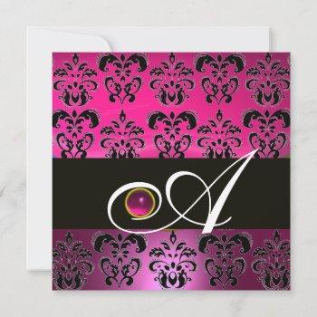 pink purple black damask monogram amethyst fuchsia invitation