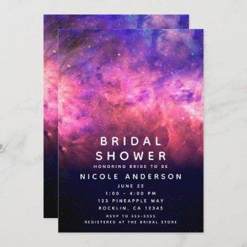 pink purple starry sky cosmic galaxy bridal shower invitation