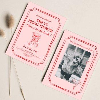 pink red bachelorette bridal shower  invitation