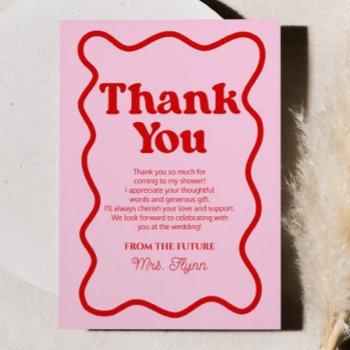 pink red retro wavy border bridal shower thank you card