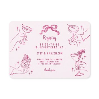 pink retro cocktail party bridal registry insert
