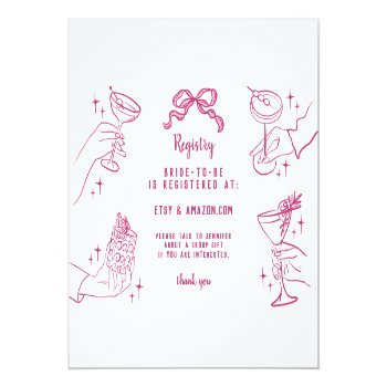 Pink Retro Cocktail Party Bridal Registry Insert Front View