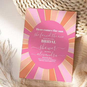 pink retro here comes the sun bridal shower  invitation