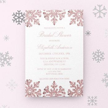 pink rose gold snowflake winter bridal shower invitation