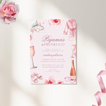 pink rose pajamas & prosecco pj's bridal shower invitation