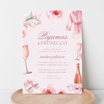 pink rose pajamas & prosecco pj's bridal shower invitation