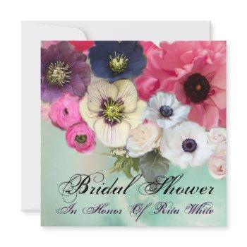 pink roses and anemone flowers bridal shower invitation