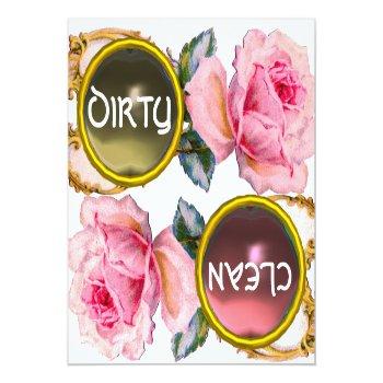 Pink Roses And Gem Stones Dirty Clean Dishwasher Magnet Front View