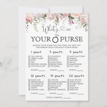 pink roses what's in your purse bridal shower game invitation