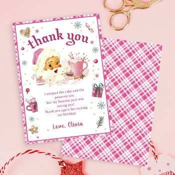 pink santa christmas birthday thank you card