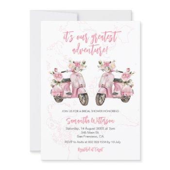pink scooter greatest adventure bridal shower invitation