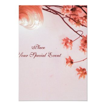 Pink Seashells,flowers Monogram Beach Wedding Invitation Front View