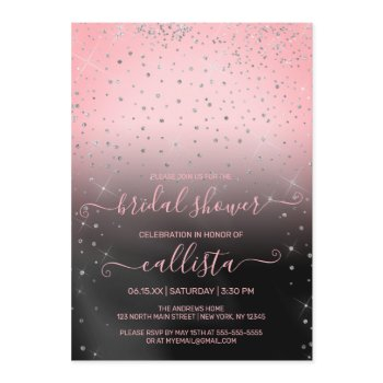pink silver glitter confetti bridal shower invitation