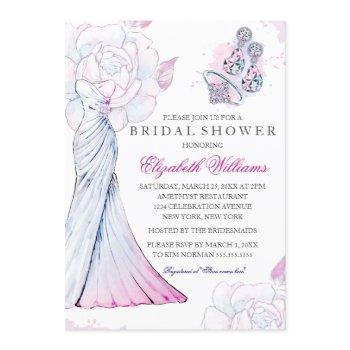 pink sparkle crystal wedding gown bridal shower invitation