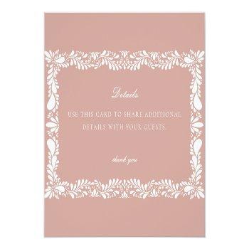 Pink Talavera Tile Details Card Invitation Insert Front View