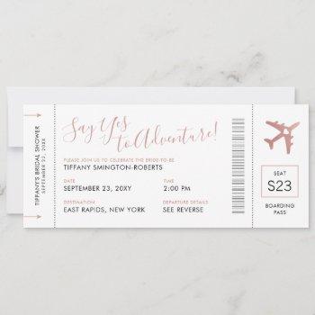 pink travel theme bridal shower boarding pass invitation