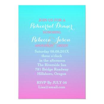 Pink Turquoise Ombre Wedding Rehearsal Dinner Invitation Front View