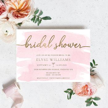 pink watercolour gold bridal shower invitation