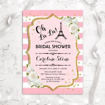 pink white gold french style bridal shower invitation