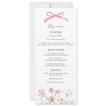 pink wildflower bow baby shower menu invitation
