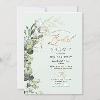 pixdezines h2 green gold eucalyptus bridal shower invitation