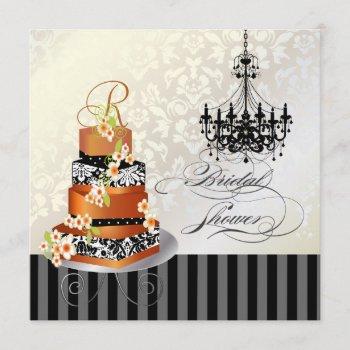 pixdezines monogram bridal, burnt appricot cake invitation