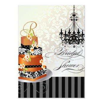 Pixdezines Monogram Bridal, Burnt Appricot Cake Invitation Front View