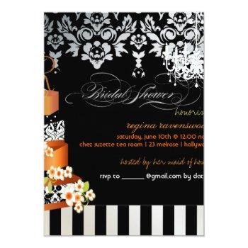 Pixdezines Monogram Bridal, Burnt Appricot Cake Invitation Front View