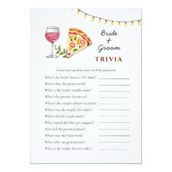 Pizza And Wine Bridal Shower Trivia Games Invitation Front View