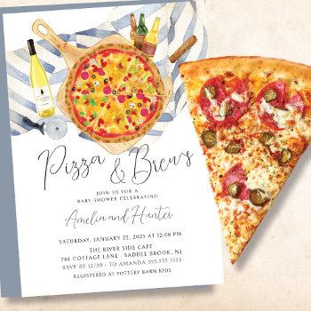 pizza & brew couples baby shower invitation