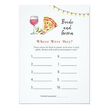 Pizza  "where Were They" Bridal Shower Game Invitation Front View